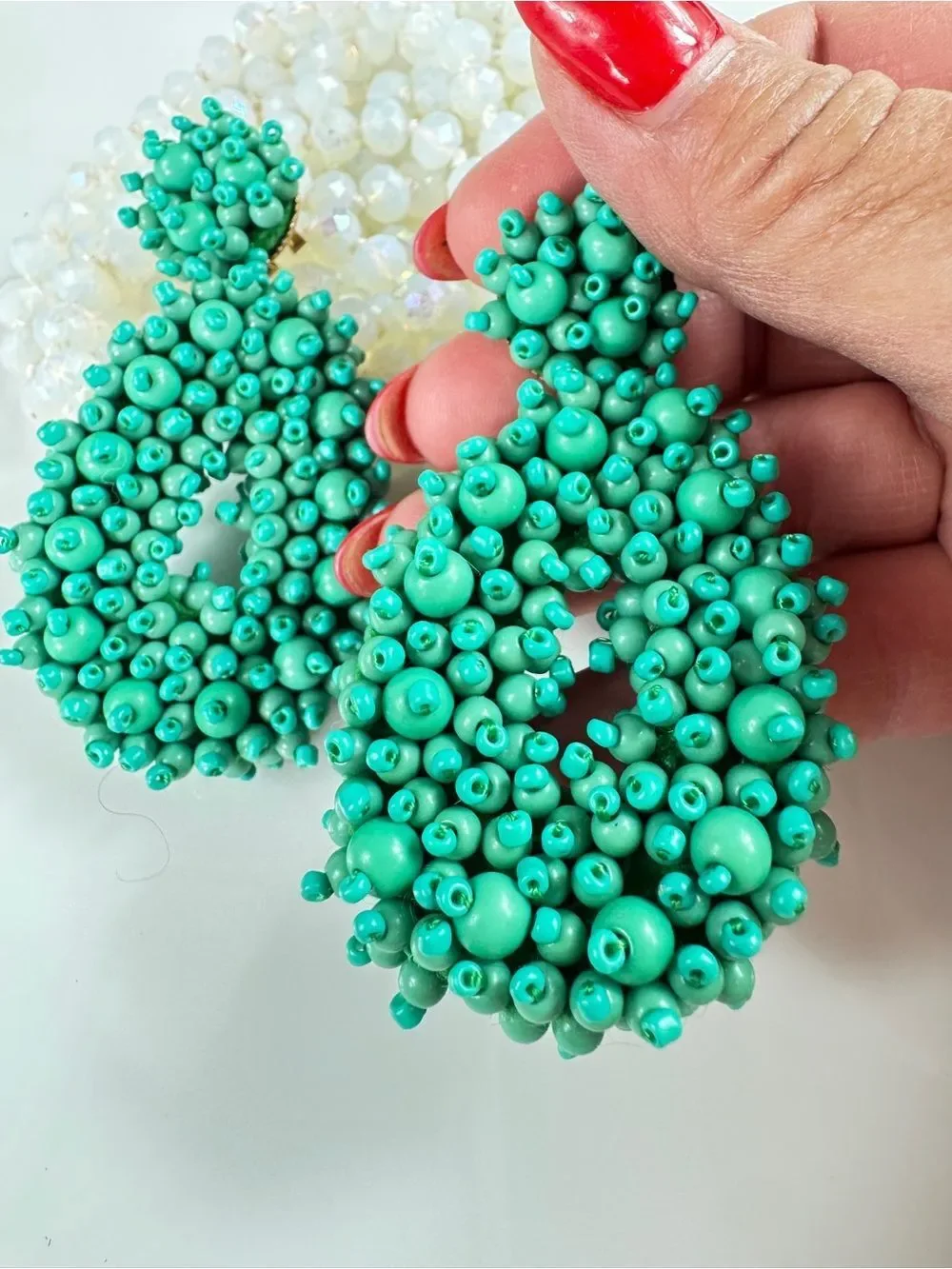 70’s Bohemian Vintage Green Beaded Statement Earrings